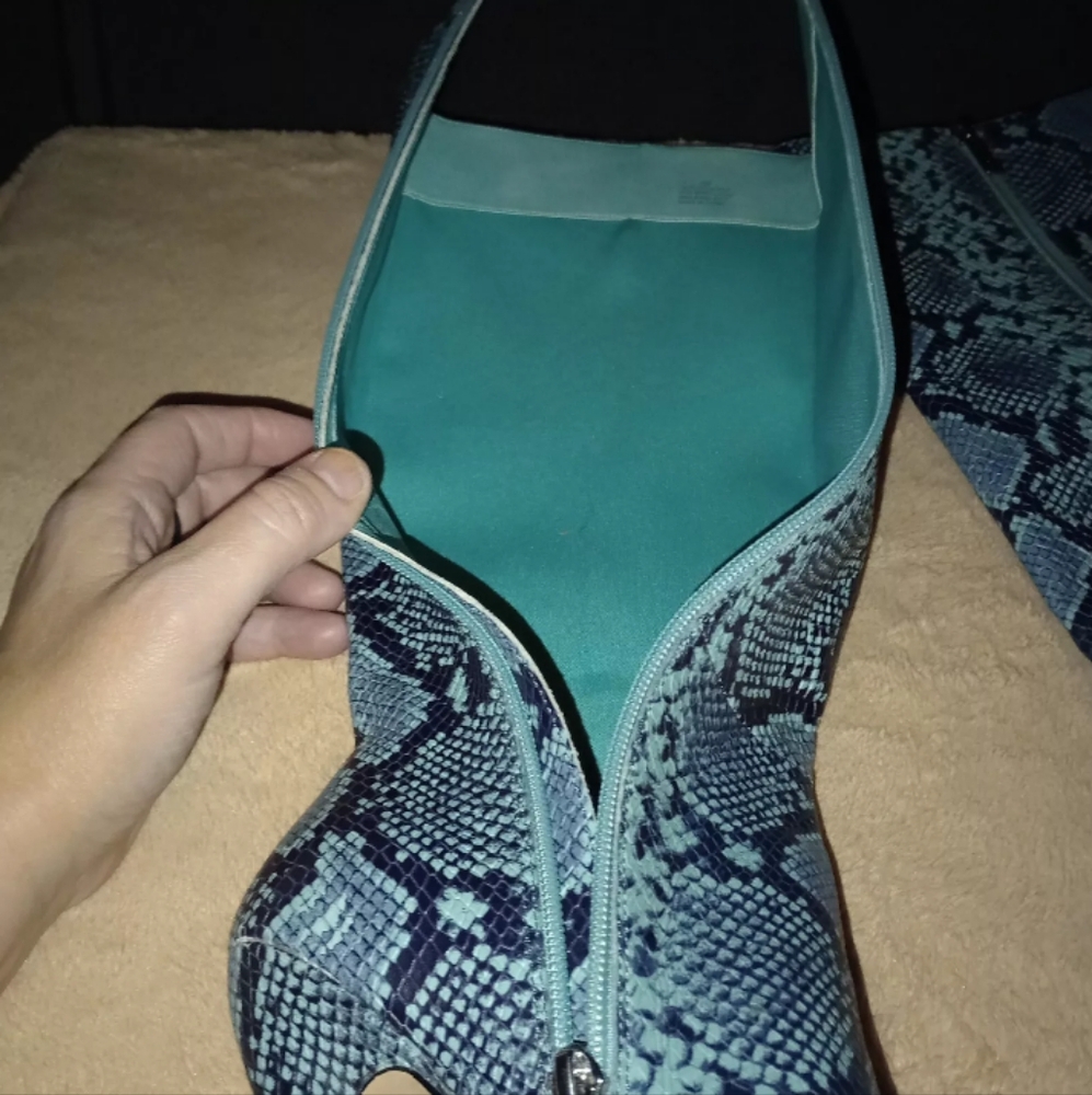 Gianni Bini Lennoxe Snake Print Leather Heel Tall Boots Teal Waters 5M - Picture 9 of 9